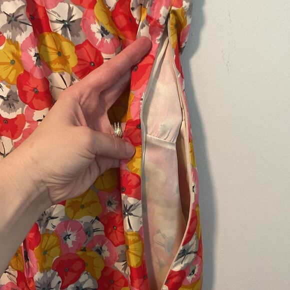 Boden Pink & Yellow Sassy Floral Print 100% Silk Dress Size 2 - Picture 4 of 10
